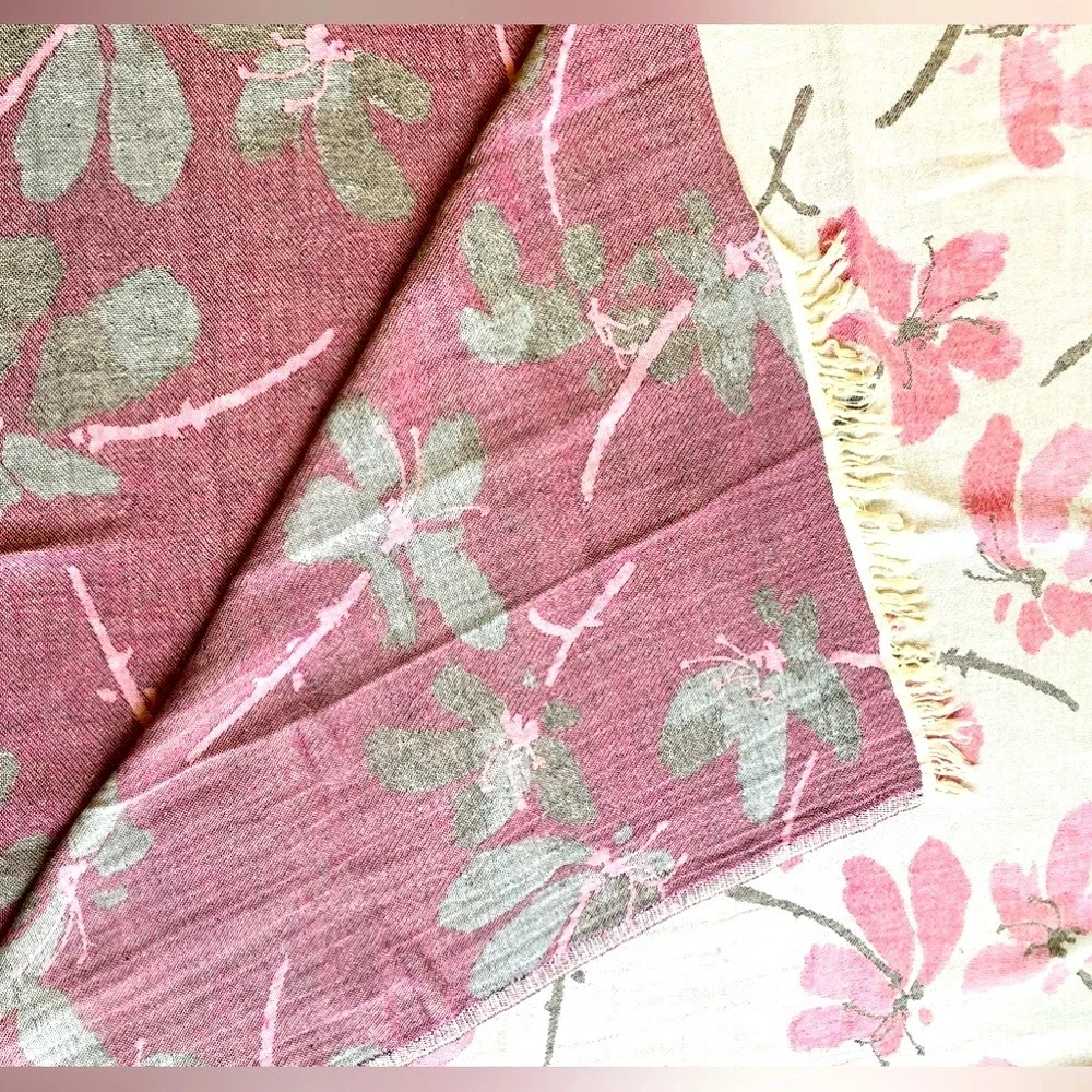 Cherry Blossoms Loom Weave 2 Side Wrap Blanket Towel Sarong Tapestry Hand Weave